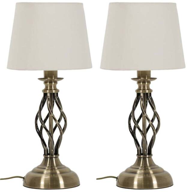 ValueLights Memphis Antique Brass Barley Twist LED Table Lamp 2 Pack - Size: 41 x 19 x 19cm - Gold - Wilko - image 1