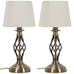 ValueLights Memphis Antique Brass Barley Twist LED Table Lamp 2 Pack - Size: 41 x 19 x 19cm - Gold - Wilko