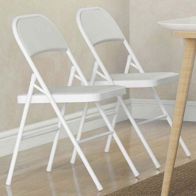 HOMCOM Set of 2 White Metal Frame Foldable Padded Chairs with Cushioned Seat - Wilko - image 1