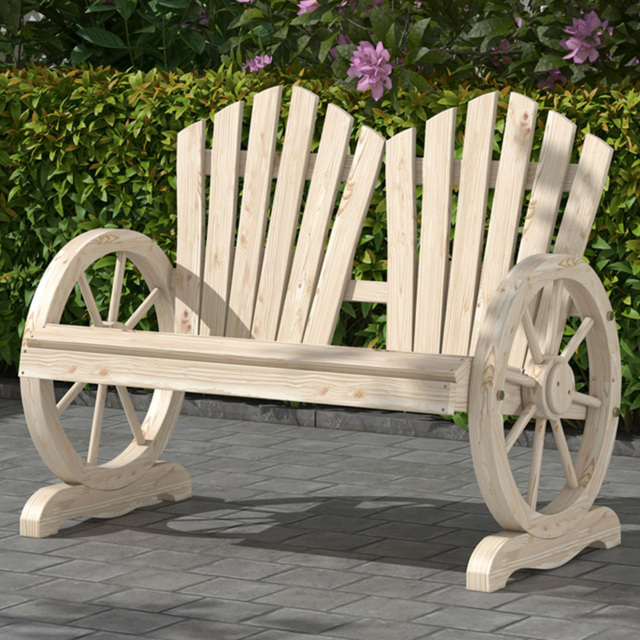 Outsunny 2 Seater Natural Wood Garden Bench with Wheel-Shaped Armrests - Natural wood finish - Wilko - image 1