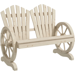 Outsunny 2 Seater Natural Wood Garden Bench with Wheel-Shaped Armrests - Natural wood finish - Wilko - thumbnail 3