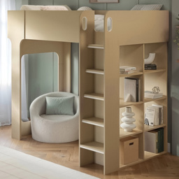 Flair Leo Scandi Light Oak High Sleeper Bed with Storage with Desk and Storage - Size: 178.1 x 118.5 x 211.5cm - White - Wilko - thumbnail 1