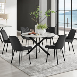 Furniturebox Arona Cesano Marble 6 Seater Round Dining Set White and Black - Wilko - thumbnail 1