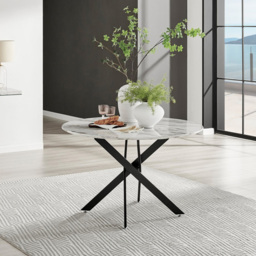 Furniturebox Arona Cesano Marble 6 Seater Round Dining Set White and Black - Wilko - thumbnail 3