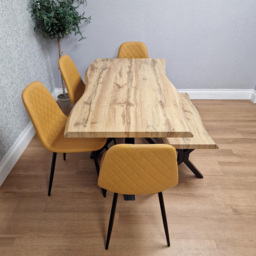 Portland 6 Seater Gem Pattern Wooden Tabletop Dining Bench Set Mustard - Wilko - thumbnail 7