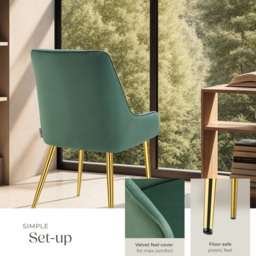 tectake Avane Set of 4 Green Velvet Look Padded Dining Chair - Wilko - thumbnail 5