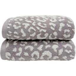 Allure Bath Fashions Luxury Zero Twist Leopard Print Grey and White Hand Towel 50 x 85cm 2 Pack - Size: 50 x 85 x 0.5cm - Wilko