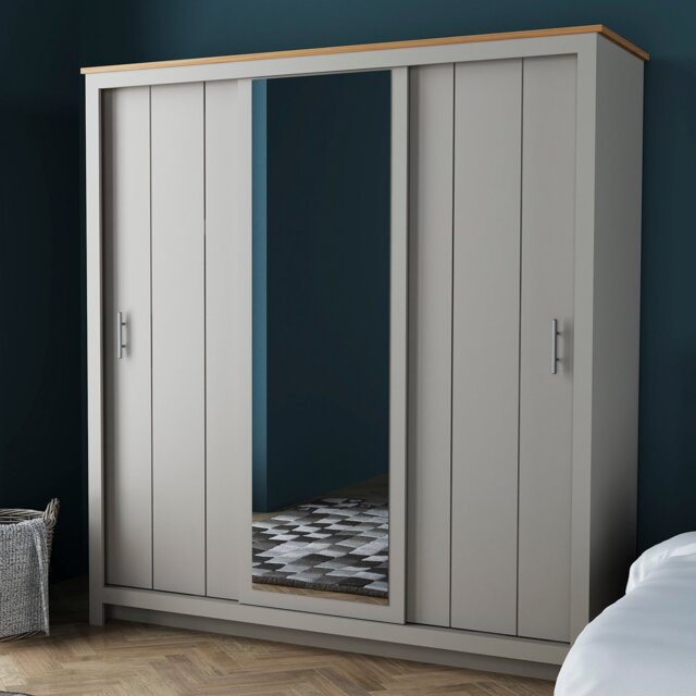 Lexington Grey 3 Door Mirror Sliding Wardrobe - Wilko - image 1