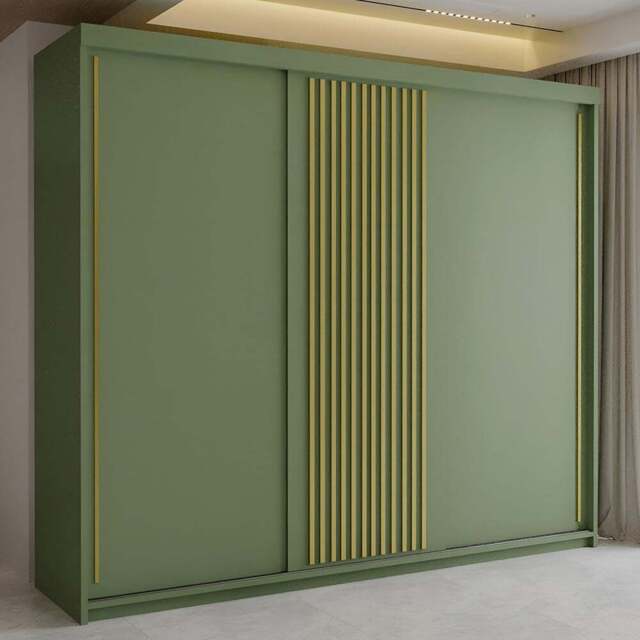 Sliding Wardrobes 4U Pesto 3 Door Green Sliding Wardrobe 250cm - Wilko - image 1