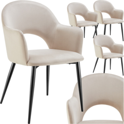 tectake Sasha Set of 4 Cream Velvet Dining Chair - Wilko - thumbnail 3