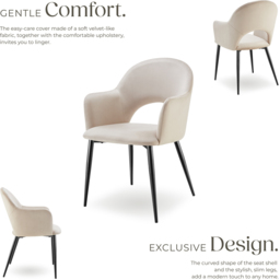 tectake Sasha Set of 4 Cream Velvet Dining Chair - Wilko - thumbnail 4