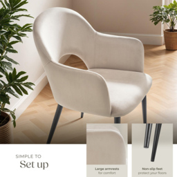 tectake Sasha Set of 4 Cream Velvet Dining Chair - Wilko - thumbnail 5