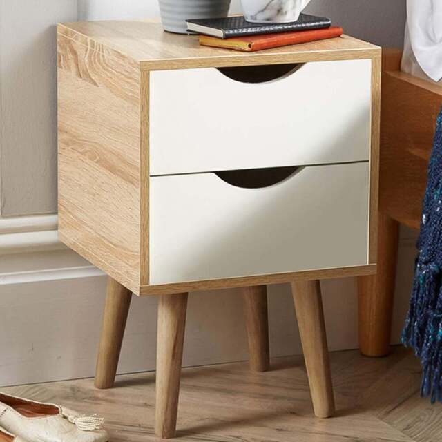 Home Source Boden 2 Drawer White and Oak Bedside Table - Brown - Wilko - image 1