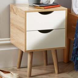 Home Source Boden 2 Drawer White and Oak Bedside Table - Brown - Wilko - thumbnail 1