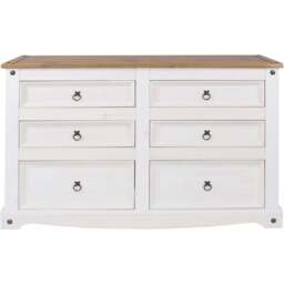 Corona 6 Drawer White Washed Wax Wide Chest of Drawers - Wilko - thumbnail 6
