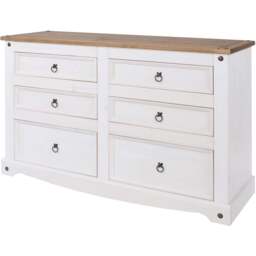Corona 6 Drawer White Washed Wax Wide Chest of Drawers - Wilko - thumbnail 3