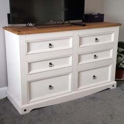 Corona 6 Drawer White Washed Wax Wide Chest of Drawers - Wilko