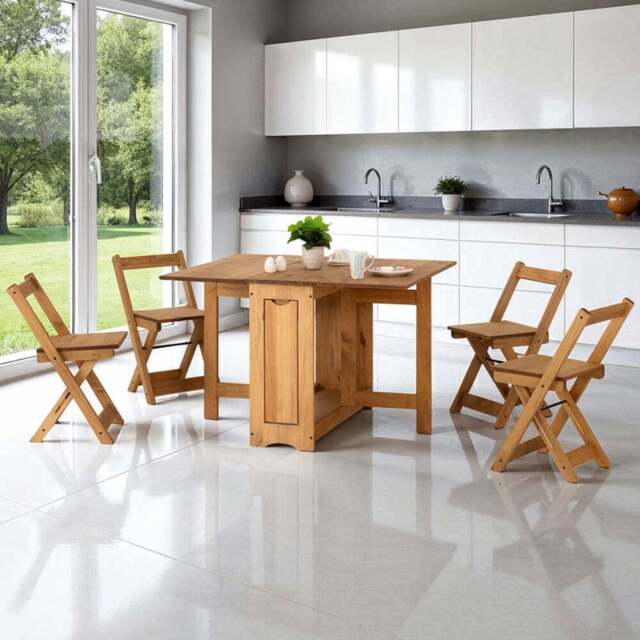 Seconique Santos 4 Seater Butterfly Foldable Dining Set Natural Wax - Wilko - image 1