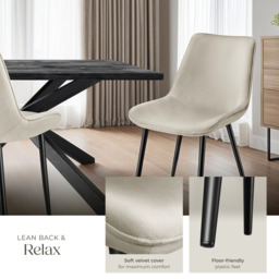tectake Monroe Set of 2 Cream Velvet Padded Dining Chair - Wilko - thumbnail 5