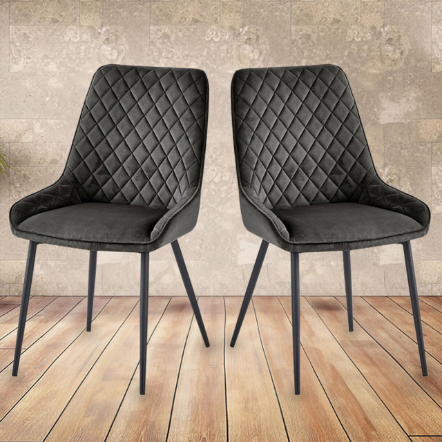 Baumhaus Signature Set of 2 Grey Velvet Dining Chair - Blue - Wilko - image 1