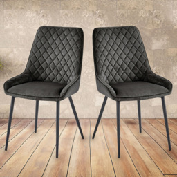 Baumhaus Signature Set of 2 Grey Velvet Dining Chair - Blue - Wilko
