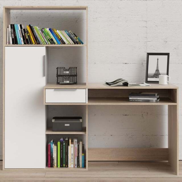 Florence Function Plus Single Door Single Drawer Multifunctional Desk White and Oak - Size: 605 x 162 x 155cm - Brown - Furniture to Go - Wilko - image 1