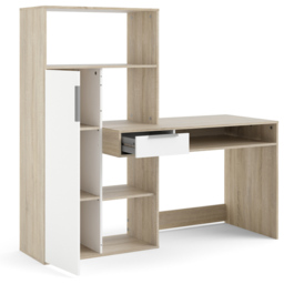 Florence Function Plus Single Door Single Drawer Multifunctional Desk White and Oak - Size: 605 x 162 x 155cm - Brown - Furniture to Go - Wilko - thumbnail 6