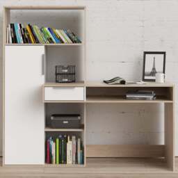 Florence Function Plus Single Door Single Drawer Multifunctional Desk White and Oak - Size: 605 x 162 x 155cm - Brown - Furniture to Go - Wilko