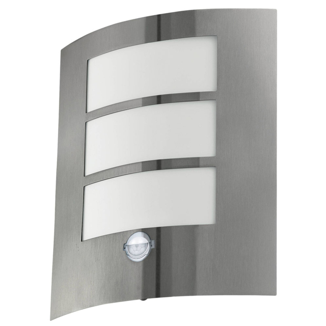 EGLO City Silver Exterior Sensor Wall Light - Size: 23.5 x 9.0 x 26.0cm - Wilko