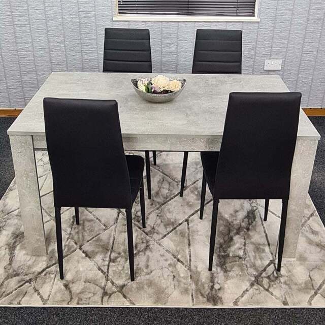 Kosy Koala 4 Seater Faux Leather Dining Set Stone Grey Effect and Black - Size: 96 x 40 x 40cm - Portland - Wilko - image 1
