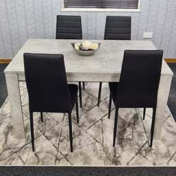 Kosy Koala 4 Seater Faux Leather Dining Set Stone Grey Effect and Black - Size: 96 x 40 x 40cm - Portland - Wilko