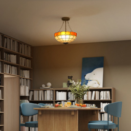HOMCOM Orange Tiffany Style Ceiling Light - Size: 26 x 46 x 46cm - Orange and White - Wilko - thumbnail 5