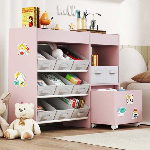 AIYAPLAY 11 Bin Pink Kids Toy Storage Unit with 3 Stickers - Size: 80 x 30 x 105cm - Wilko - image 1