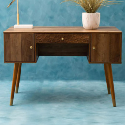 Premier Housewares Frida 2 Door Single Drawer Desk Brown - Size: 120 x 55 x 78cm - Interiors by Premier - Wilko