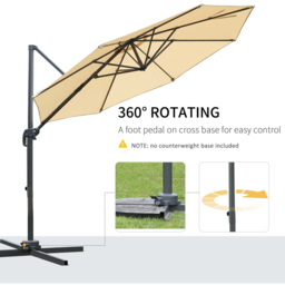 Outsunny Beige Cantilever Roma Parasol 3m - Cream - Wilko - thumbnail 6