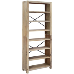 vidaXL 7 Shelf Natural Solid Acacia Wood Tall Bookcase - Size: 200 x 80 x 30cm - Brown - Wilko - thumbnail 3