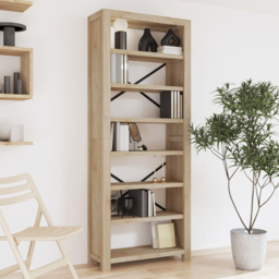 vidaXL 7 Shelf Natural Solid Acacia Wood Tall Bookcase - Size: 200 x 80 x 30cm - Brown - Wilko