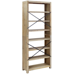 vidaXL 7 Shelf Natural Solid Acacia Wood Tall Bookcase - Size: 200 x 80 x 30cm - Brown - Wilko - thumbnail 6