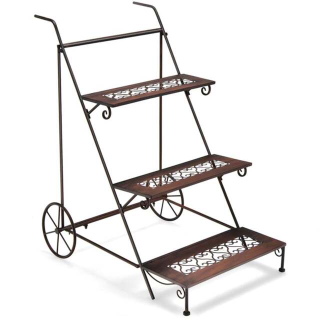 Costway 3 Tier Ladder Shaped Metal Plant Stand with Wheels and Handle - Size: 111 x 56 x 16cm - Multi - Wilko - image 1
