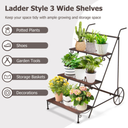 Costway 3 Tier Ladder Shaped Metal Plant Stand with Wheels and Handle - Size: 111 x 56 x 16cm - Multi - Wilko - thumbnail 5