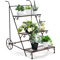 Costway 3 Tier Ladder Shaped Metal Plant Stand with Wheels and Handle - Size: 111 x 56 x 16cm - Multi - Wilko - thumbnail 4