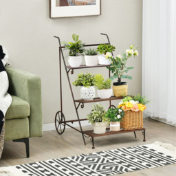 Costway 3 Tier Ladder Shaped Metal Plant Stand with Wheels and Handle - Size: 111 x 56 x 16cm - Multi - Wilko - thumbnail 3