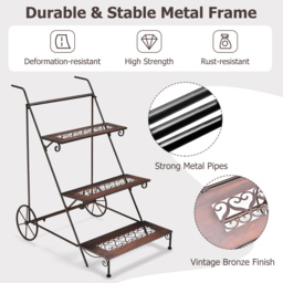 Costway 3 Tier Ladder Shaped Metal Plant Stand with Wheels and Handle - Size: 111 x 56 x 16cm - Multi - Wilko - thumbnail 7