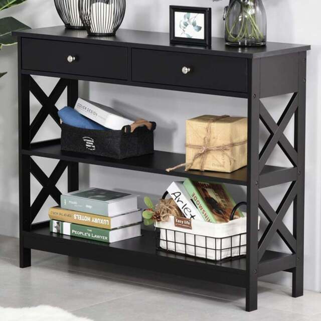 Portland 2 Drawer 2 Shelves Black Console Table - Size: 100 x 31 x 80cm - Wilko - image 1