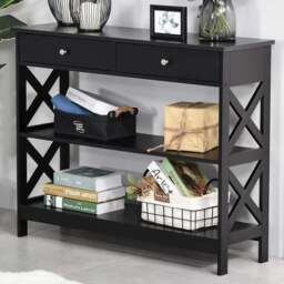 Portland 2 Drawer 2 Shelves Black Console Table - Size: 100 x 31 x 80cm - Wilko