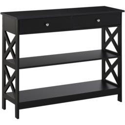 Portland 2 Drawer 2 Shelves Black Console Table - Size: 100 x 31 x 80cm - Wilko - thumbnail 3