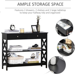 Portland 2 Drawer 2 Shelves Black Console Table - Size: 100 x 31 x 80cm - Wilko - thumbnail 5