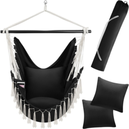 tectake Malika Black Hanging Chair 150kg - Size: 150 x 100 x 150cm - Wilko - thumbnail 3