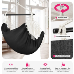 tectake Malika Black Hanging Chair 150kg - Size: 150 x 100 x 150cm - Wilko - thumbnail 4