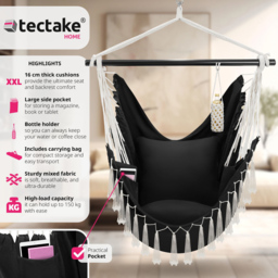tectake Malika Black Hanging Chair 150kg - Size: 150 x 100 x 150cm - Wilko - thumbnail 7